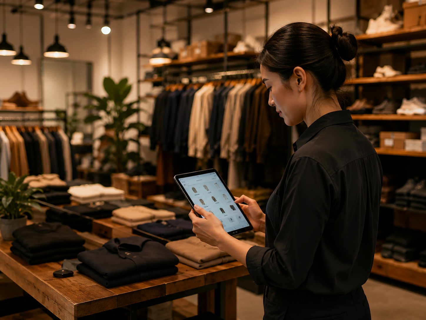 Independent retail store interior with product displays