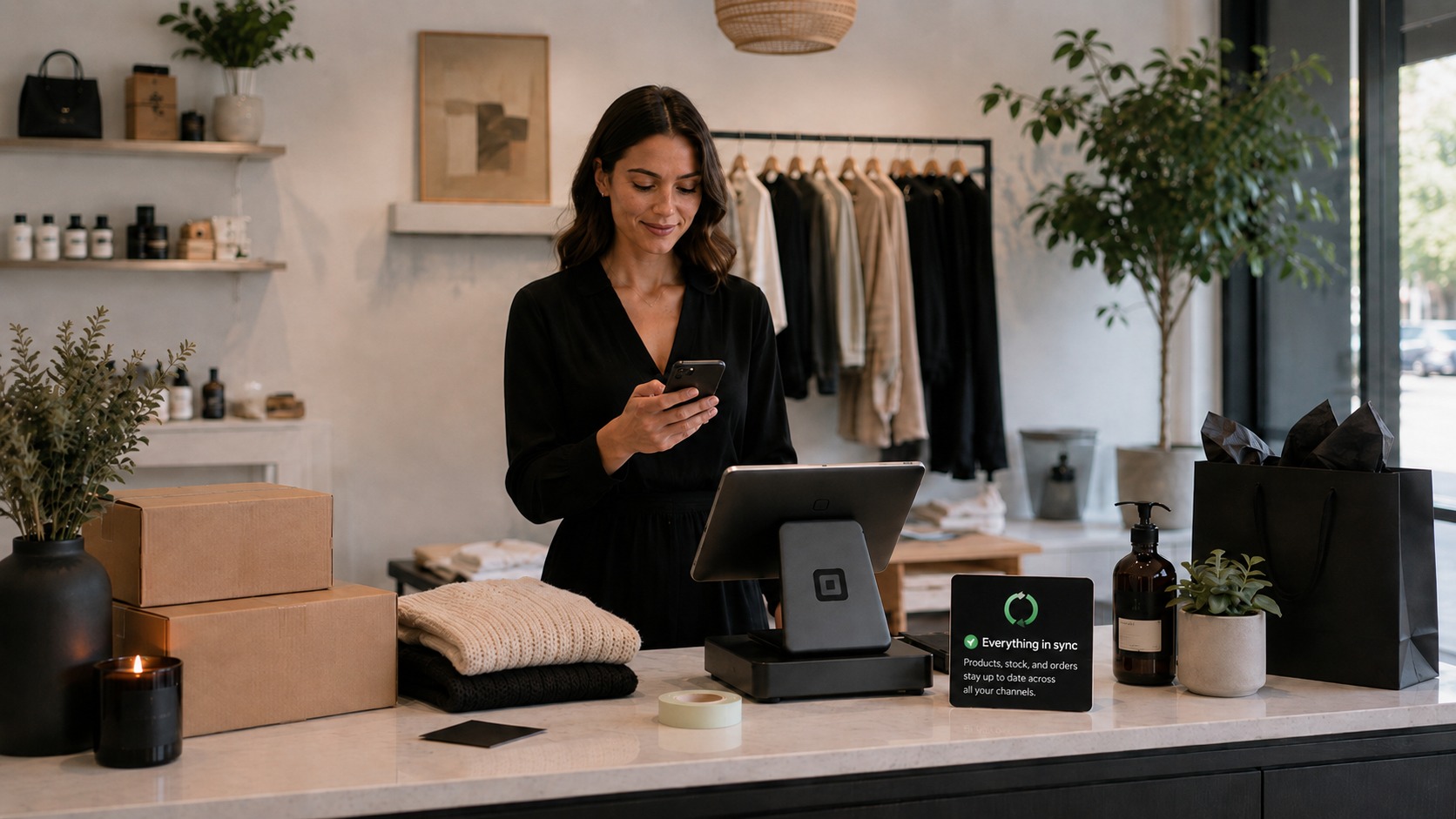 Retail counter connected to online and in-store sales channels